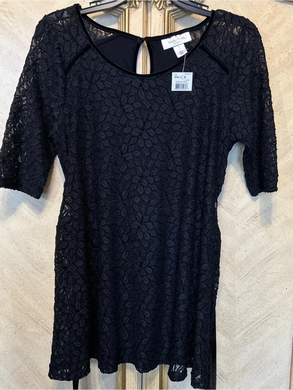 Motherhood Maternity Black Lace Velvet Tie Waist 3/4 Sleeve Blouse NEW NWT - Picture 4 of 6